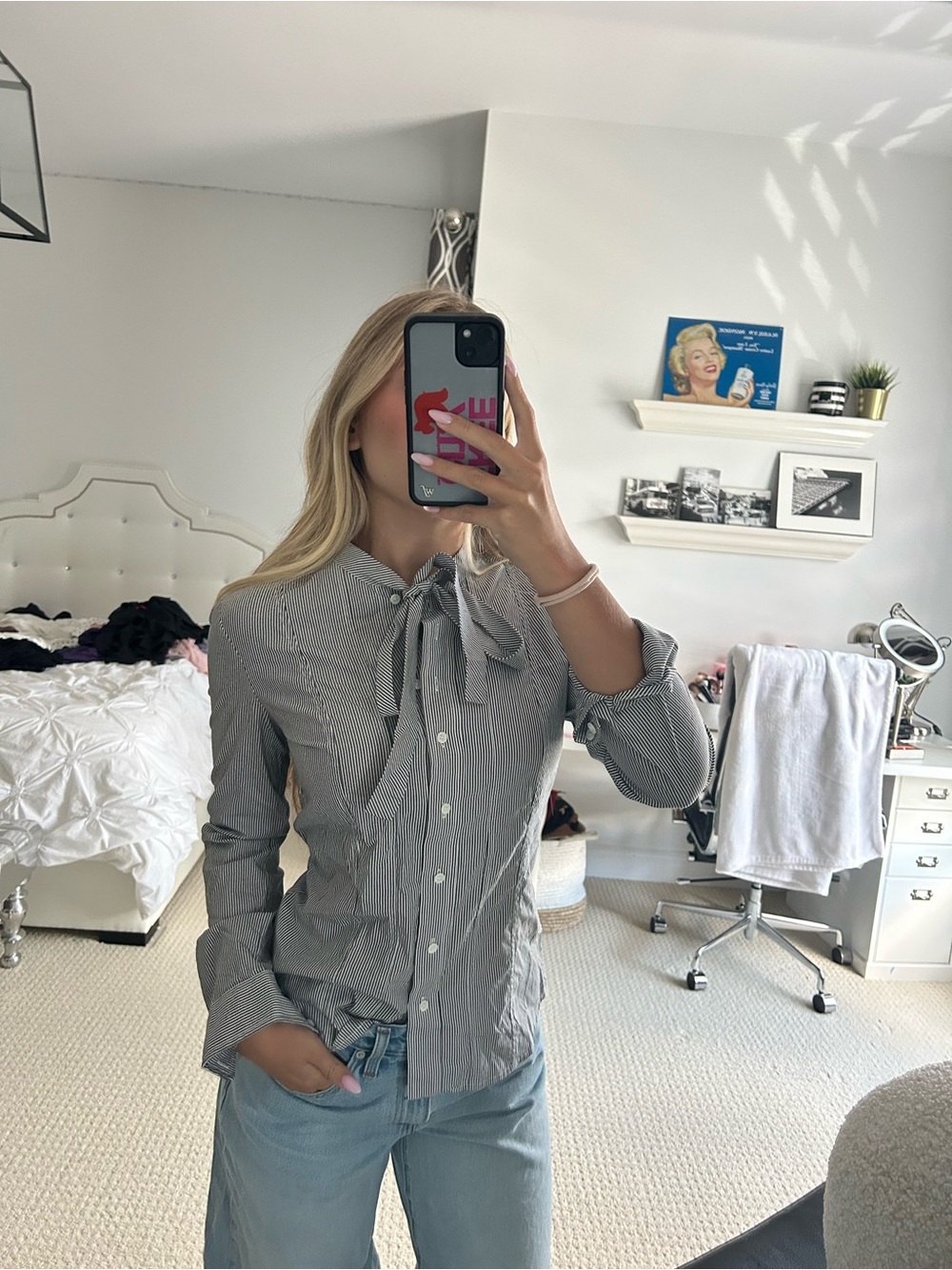 Club Monaco Gray Pinstripe Bow-Tie Button-Down Shirt